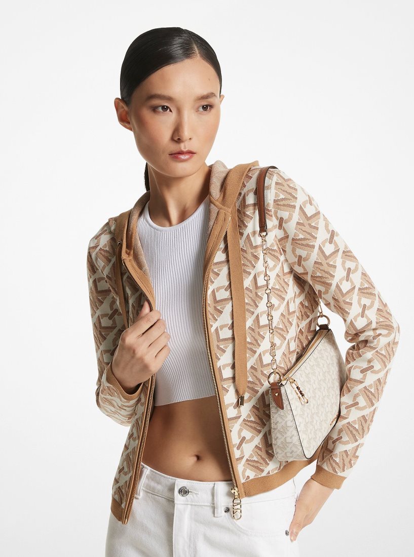 Truien Michael Kors Empire Signature Logo Jacquard Zip-Up Hoodie Mujer Beige | 9618-QOTFY