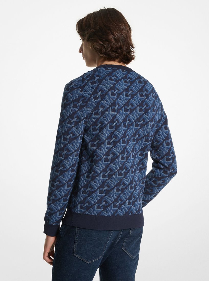 Truien Michael Kors Empire Signature Logo Jacquard Merino Wool Sweater Hombre Midnight | 4132-FCPWE