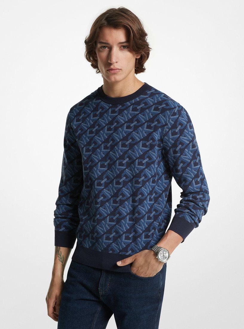 Truien Michael Kors Empire Signature Logo Jacquard Merino Wool Sweater Hombre Midnight | 4132-FCPWE