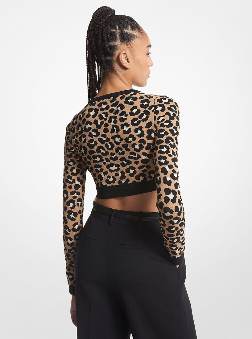 Truien Michael Kors Leopard Jacquard Knit Zip Cardigan Mujer Marrones Oscuro | 5329-EWVLA