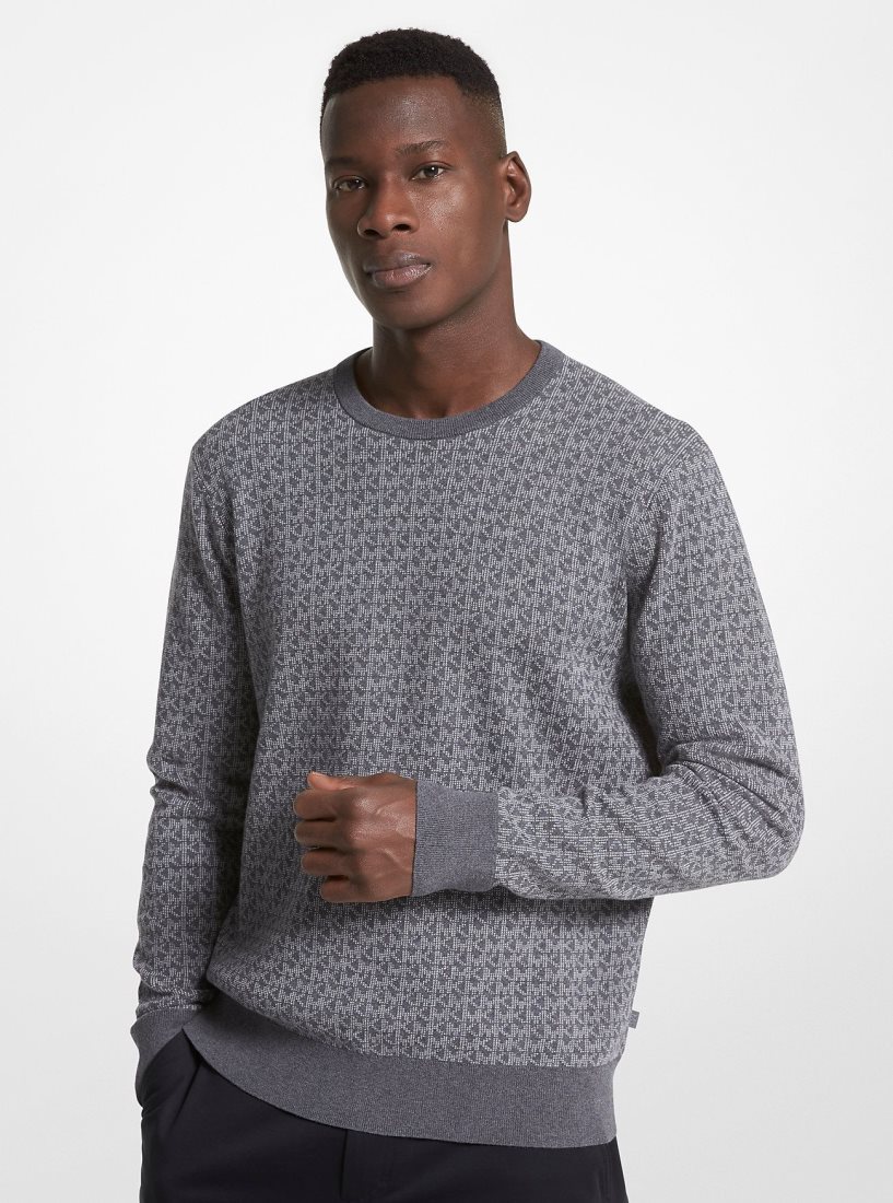 Truien Michael Kors Logo Cotton Jacquard Sweater Hombre Gris | 5029-JAYSM