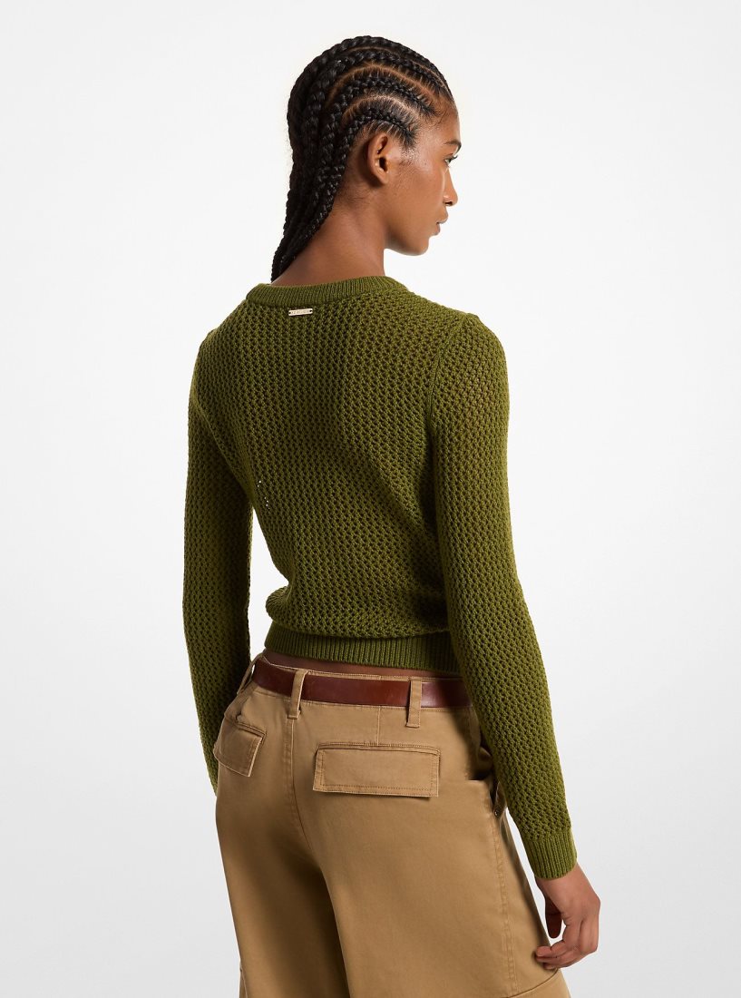 Truien Michael Kors Merino Wool Mesh Sweater Mujer Evergreen | 1765-ACPGB