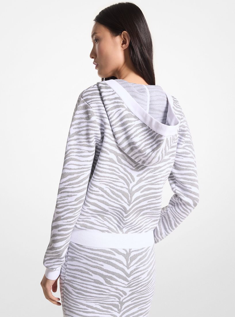 Truien Michael Kors Metallic Zebra Jacquard Zip-Up Hoodie Mujer Blancas Plateadas | 7930-DUXNP