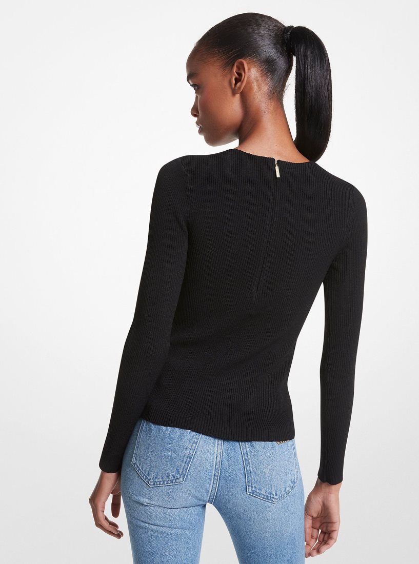 Truien Michael Kors Ribbed Stretch Knit Cutout Sweater Mujer Negras | 1742-VBICT