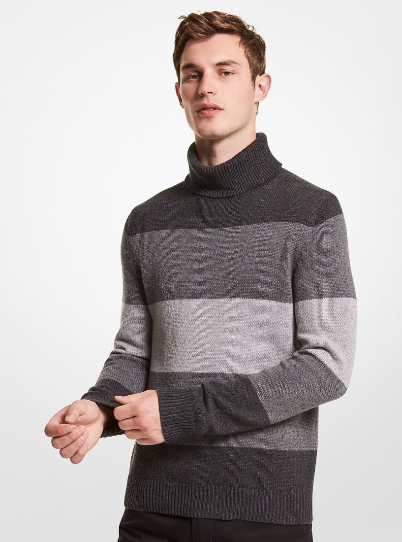 Truien Michael Kors Striped Nylon Blend Turtleneck Sweater Hombre Gris | 9861-GHROY