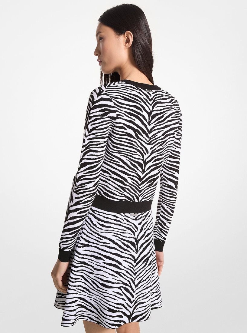 Truien Michael Kors Zebra Jacquard Zip-Up Sweater Mujer Negras Blancas | 5870-MVNBO