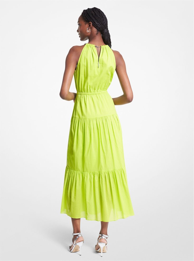 Vestido Michael Kors Chain Halter Cotton Lawn Midi Dress Mujer Brt Limeade | 4697-UHJID