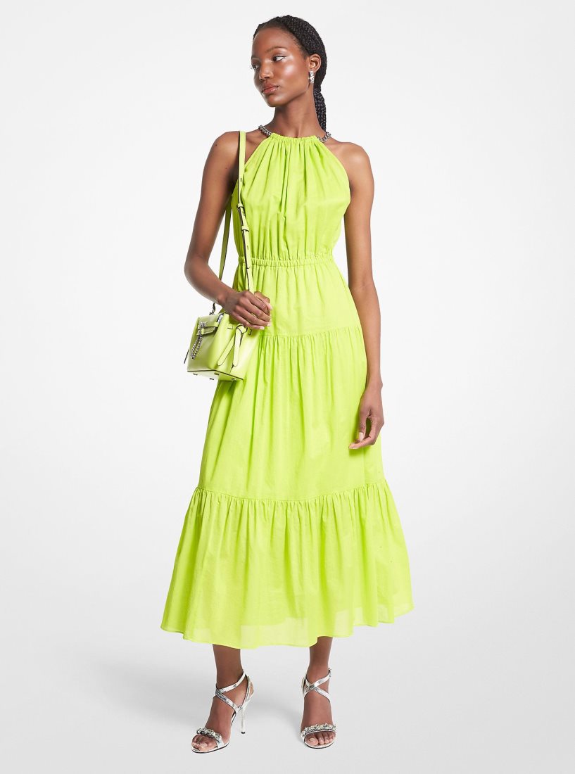 Vestido Michael Kors Chain Halter Cotton Lawn Midi Dress Mujer Brt Limeade | 4697-UHJID