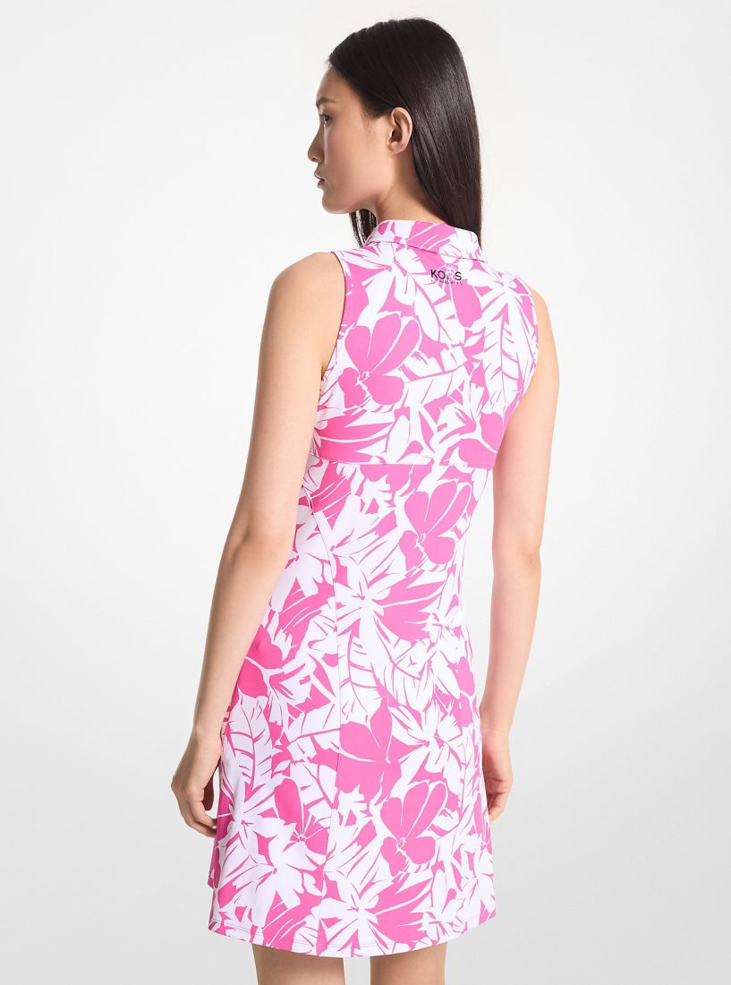 Vestido Michael Kors Golf Palm Print Stretch Knit Zip-Up Polo Dress Mujer Rosas | 4517-JQZHT