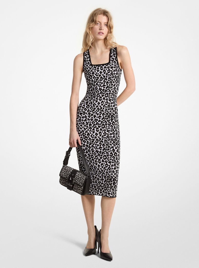 Vestido Michael Kors Leopard Jacquard Knit Dress Mujer Gris | 6534-ZVIJC