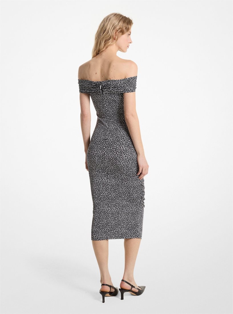 Vestido Michael Kors Leopard Print Stretch Matte Jersey Off-The-Shoulder Dress Mujer Gris | 0697-HIGVS