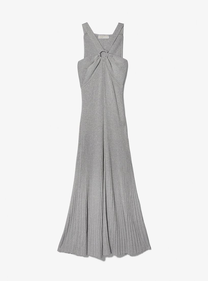 Vestido Michael Kors Metallic Knit Ring Halter Dress Mujer Plateadas | 6035-LIDST