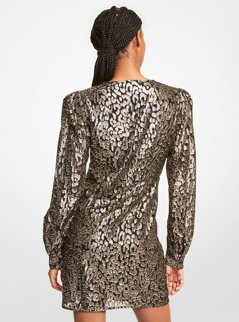 Vestido Michael Kors Metallic Leopard Clip Jacquard Dress Mujer Negras Doradas | 8365-DEHCU