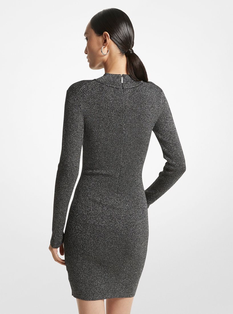 Vestido Michael Kors Metallic Ribbed Stretch Knit Mock Neck Dress Mujer Negras Plateadas | 8367-YXPDL