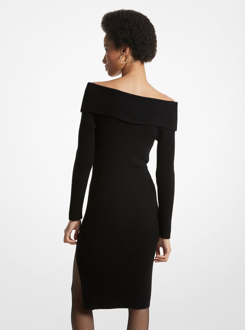 Vestido Michael Kors Off-The-Shoulder Ribbed Wool and Cashmere Dress Mujer Negras | 8270-HJEWI