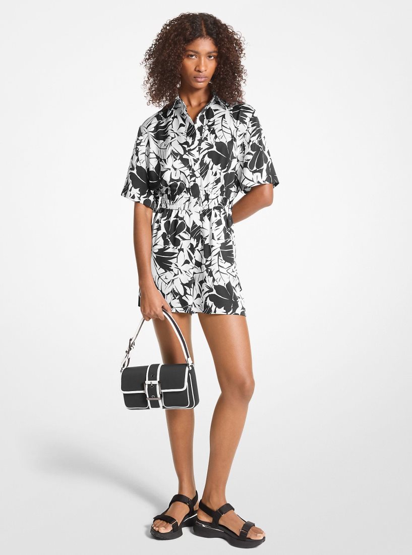 Vestido Michael Kors Palm Print Satin Romper Mujer Negras Blancas | 4897-LRKUZ