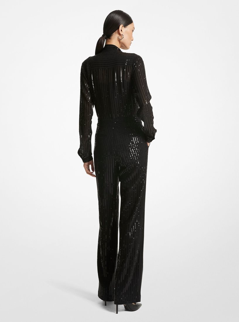 Vestido Michael Kors Pinstripe Sequined Georgette Jumpsuit Mujer Negras | 3612-KQZFC