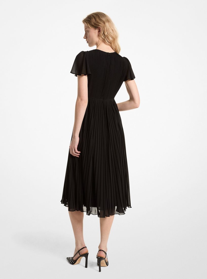 Vestido Michael Kors Pleated Georgette Midi Dress Mujer Negras | 2301-WSDNZ