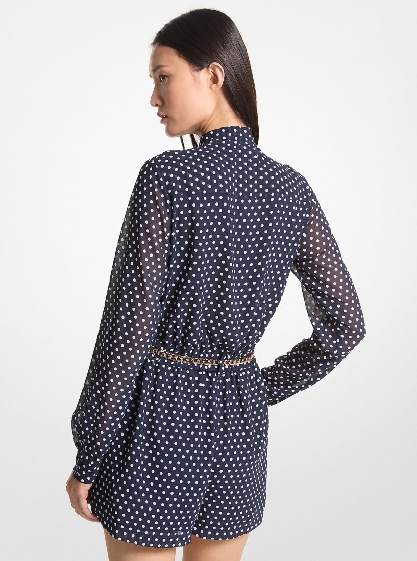 Vestido Michael Kors Polka Dot Georgette Belted Tie-Neck Romper Mujer Midnightblue | 6178-AWELP