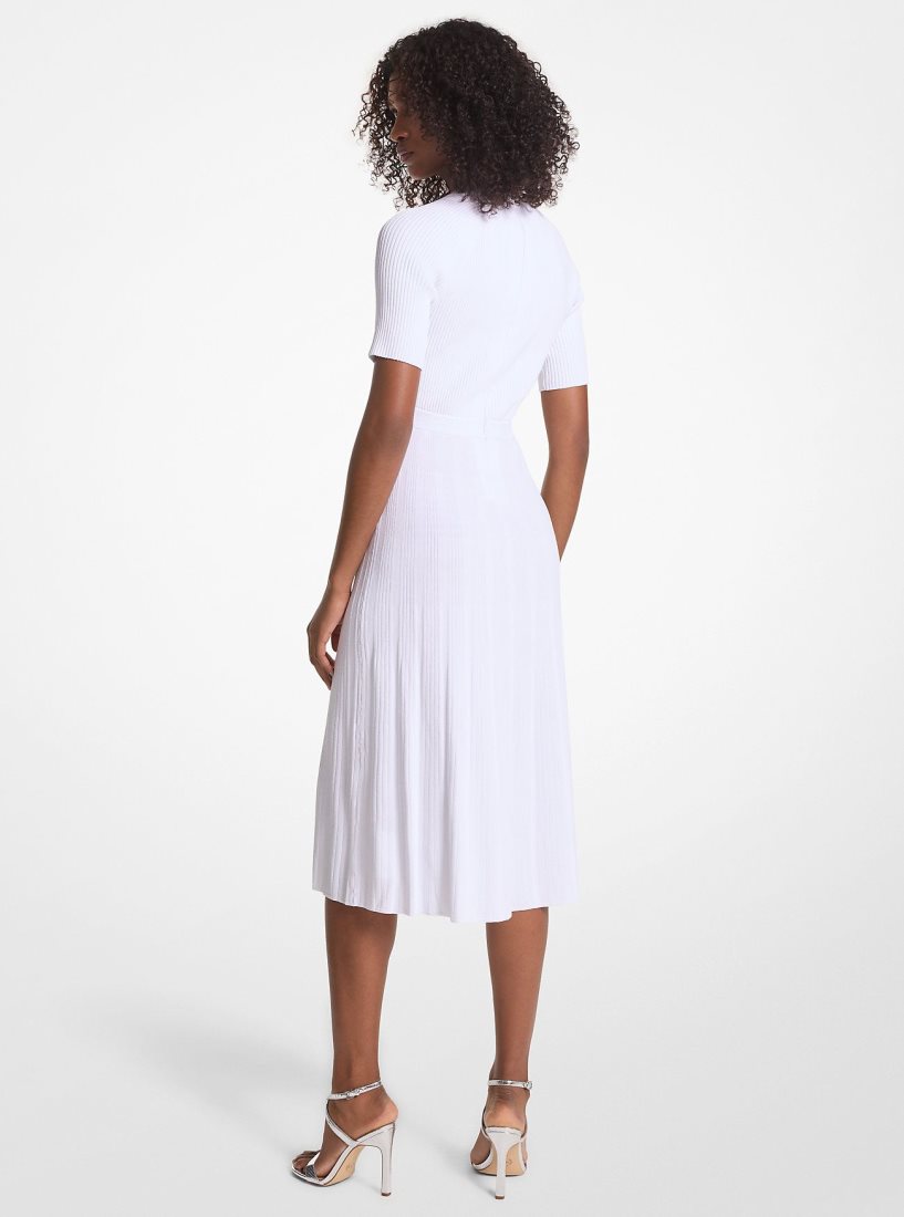 Vestido Michael Kors Ribbed Stretch Knit Button Midi Dress Mujer Blancas | 4307-GBECV