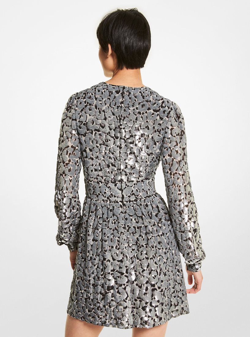 Vestido Michael Kors Sequined Leopard Print Georgette Dress Mujer Gris | 5109-WDYCJ