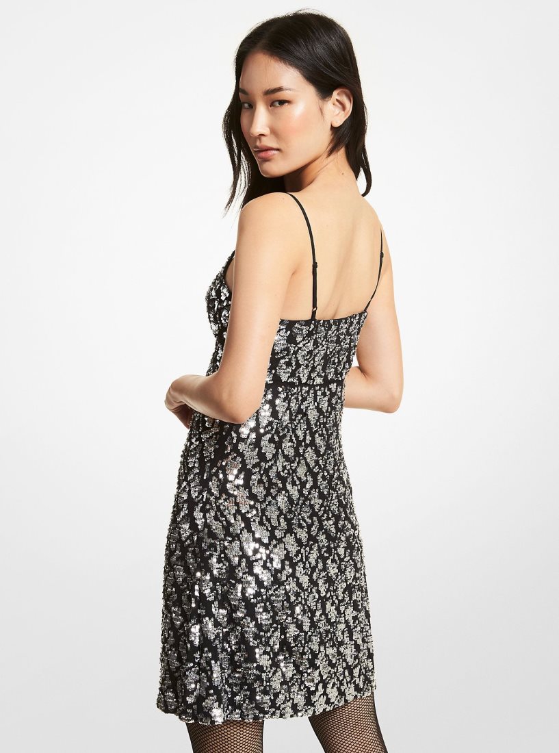 Vestido Michael Kors Snake Sequined Stretch Viscose Slip Dress Mujer Negras Plateadas | 7601-FLEXZ