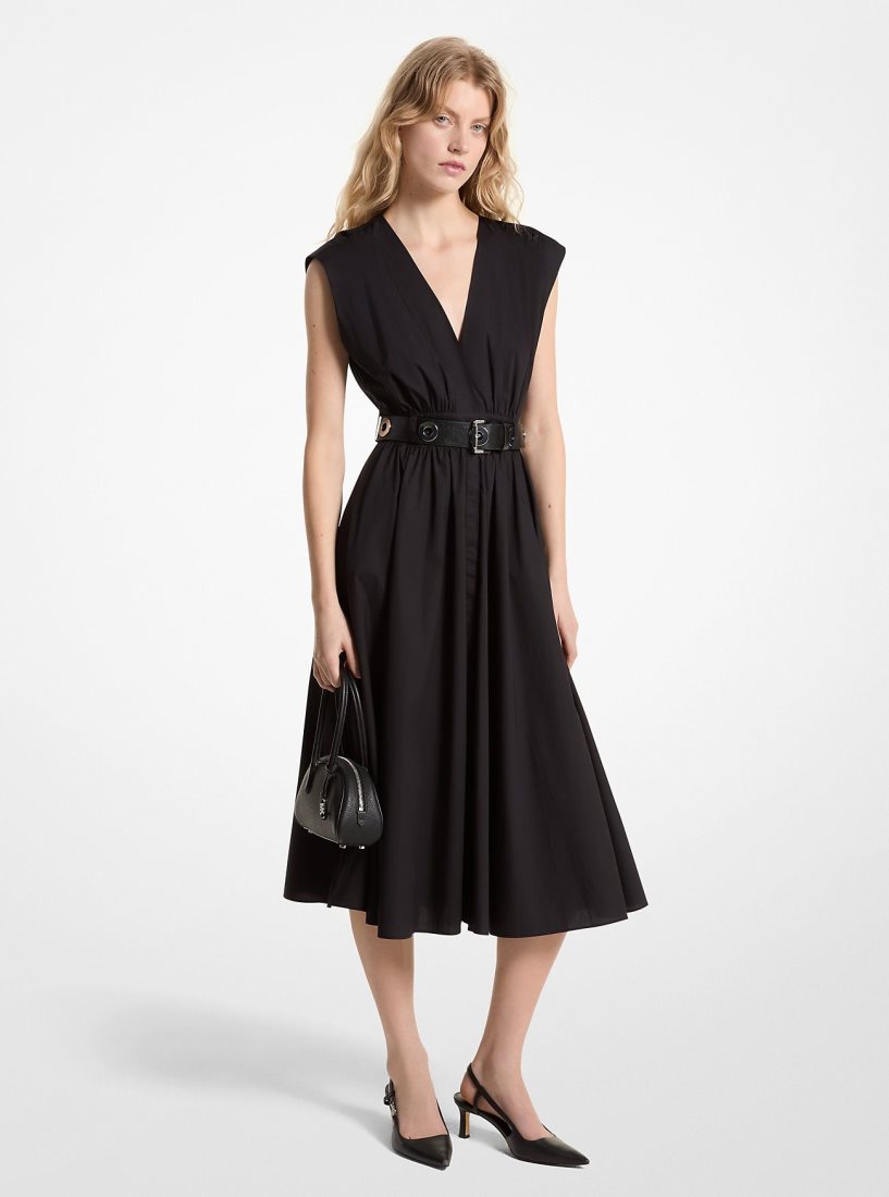 Vestido Michael Kors Stretch Organic Cotton Poplin Midi Dress Mujer Negras | 9843-LMVIE