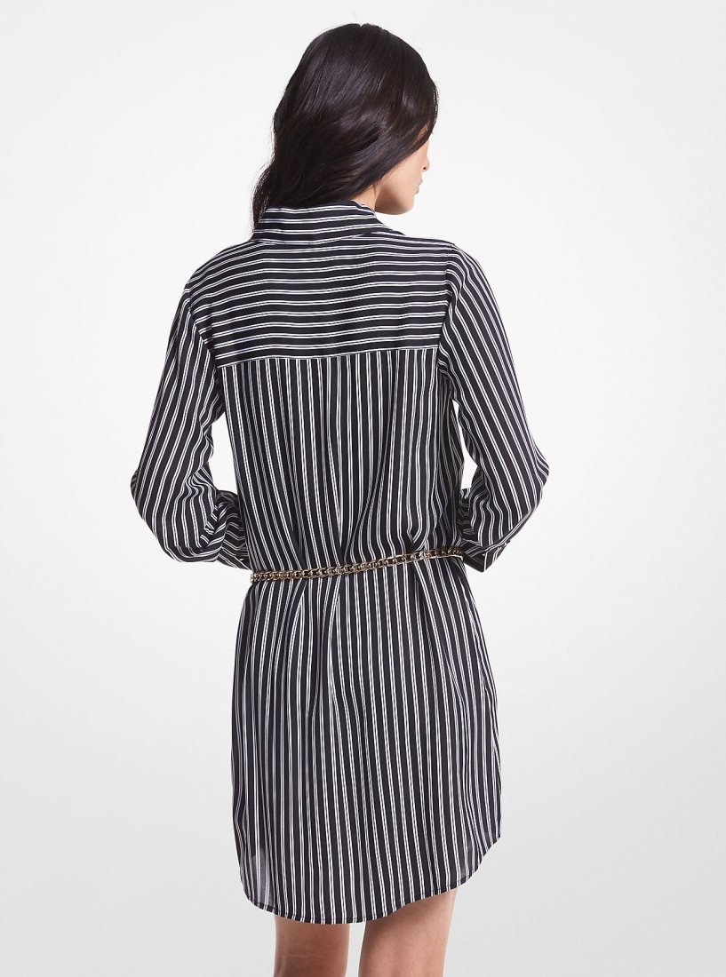 Vestido Michael Kors Striped Georgette Belted Shirtdress Mujer Negras | 8074-OEAKV