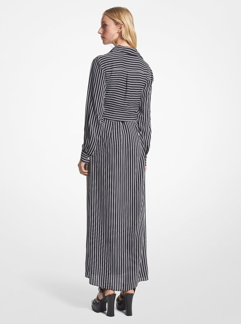 Vestido Michael Kors Striped Georgette Tie-Front Shirtdress Mujer Negras | 1824-SFQLY