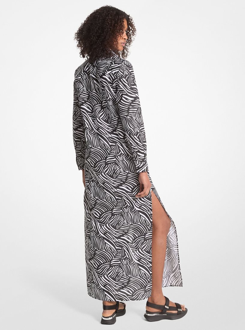 Vestido Michael Kors Zebra Print Organic Cotton Lawn Shirtdress Mujer Negras Blancas | 2037-VRHWX