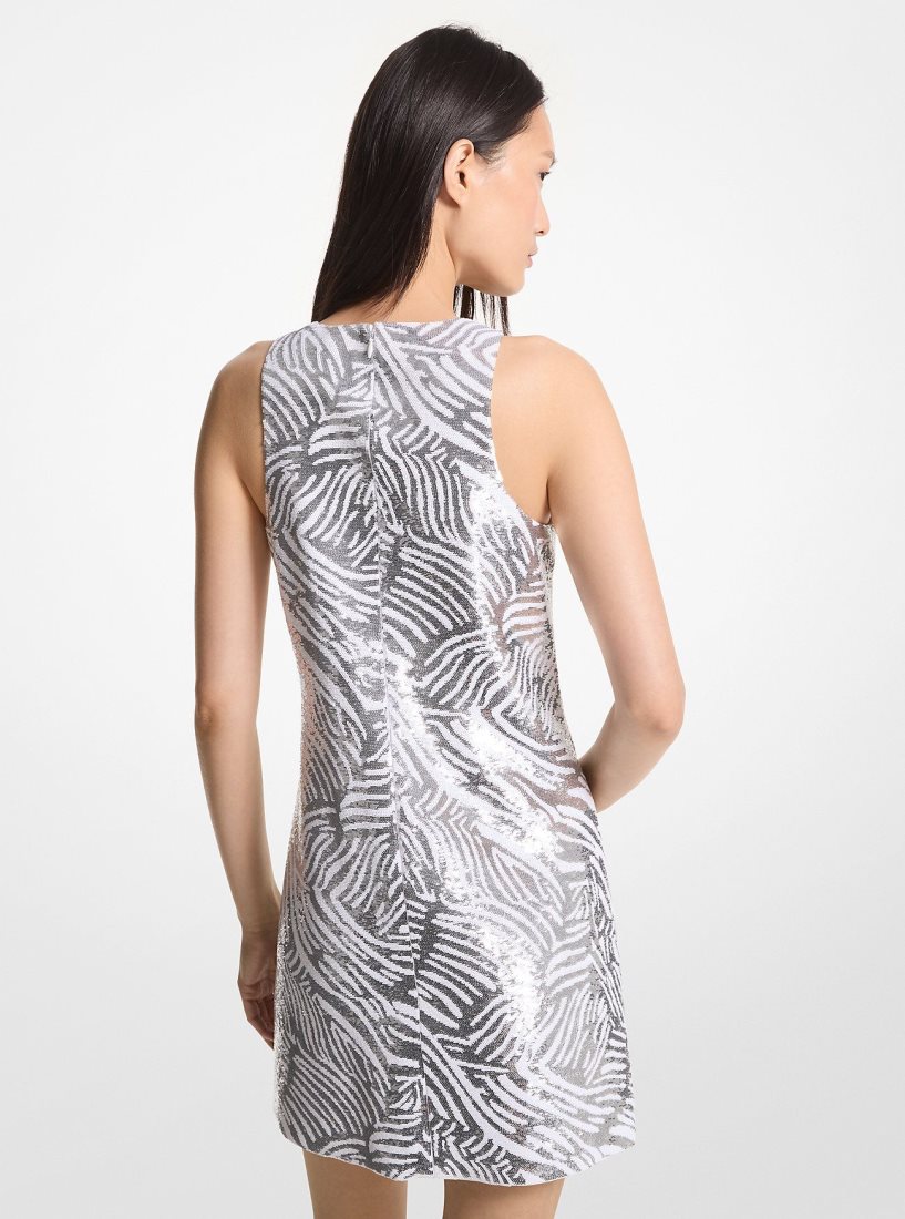 Vestido Michael Kors Zebra Sequined Tank Dress Mujer Blancas Plateadas | 4108-ZCRHL