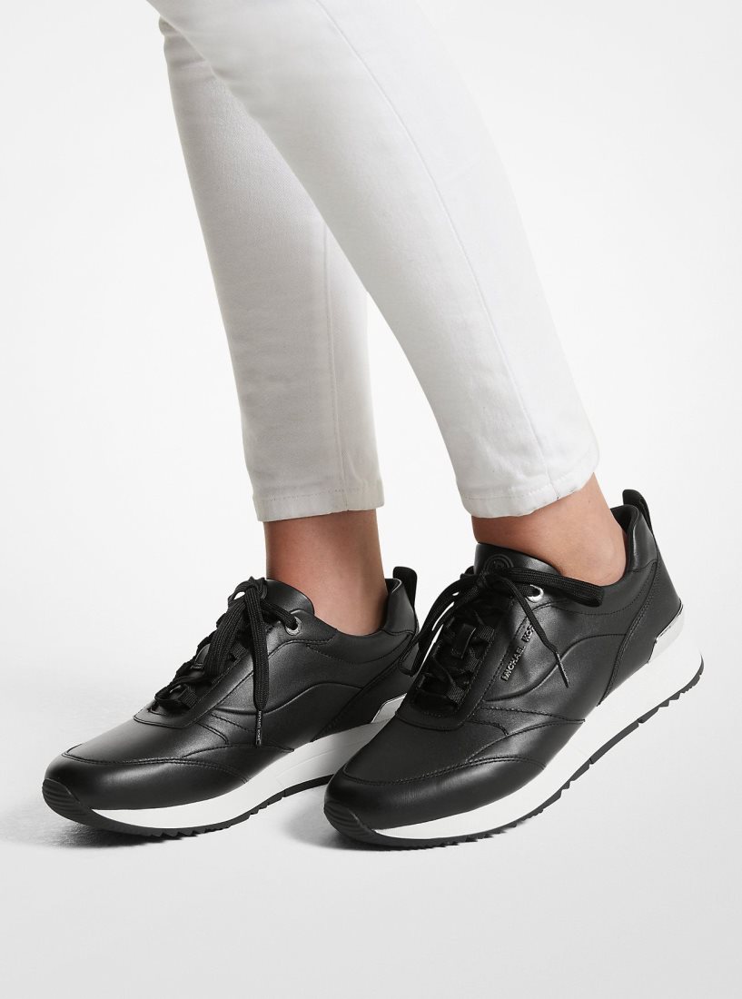 Zapatillas Michael Kors Allie Stride Leather and Nylon Trainer Mujer Negras | 9073-FSYXR