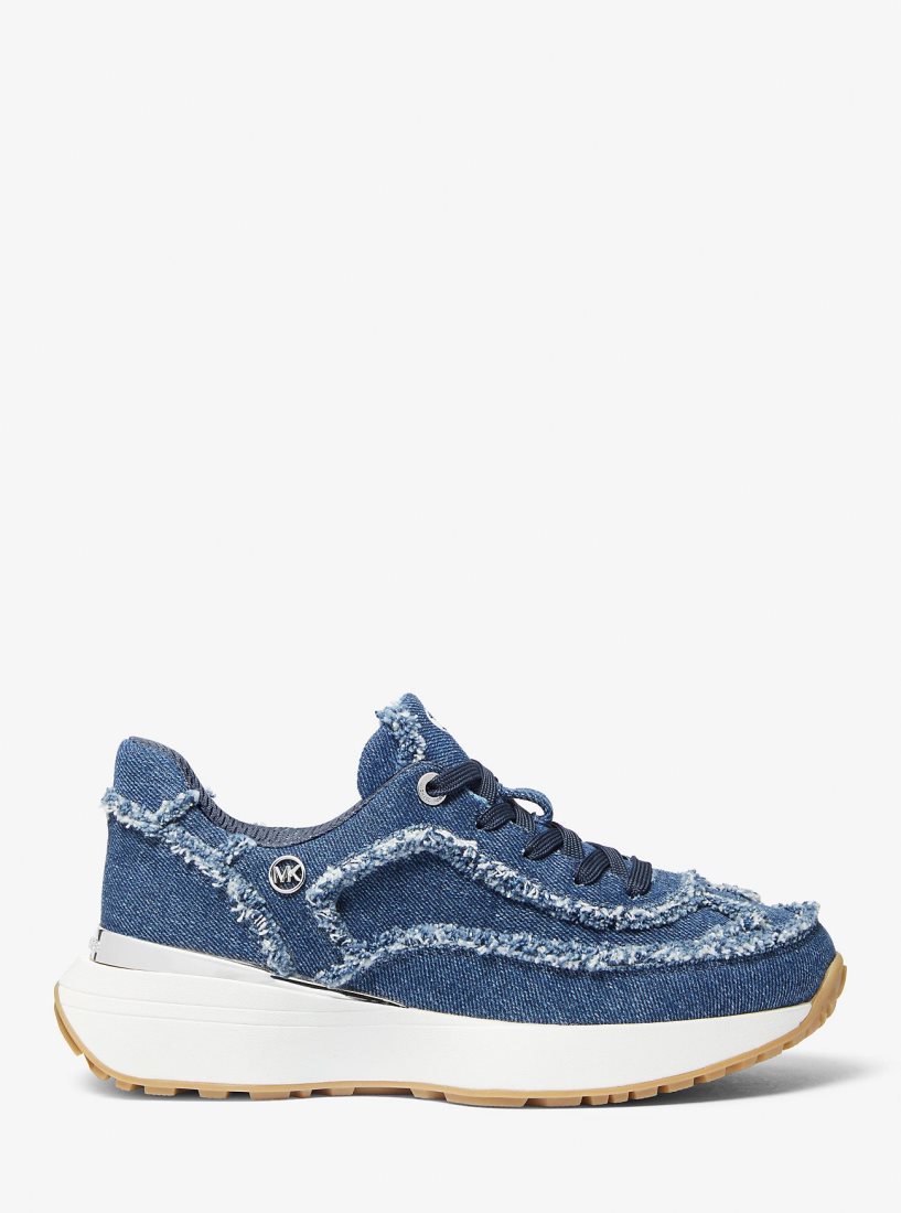 Zapatillas Michael Kors Ari Frayed Denim Trainer Mujer Azules | 0496-ZWVSR