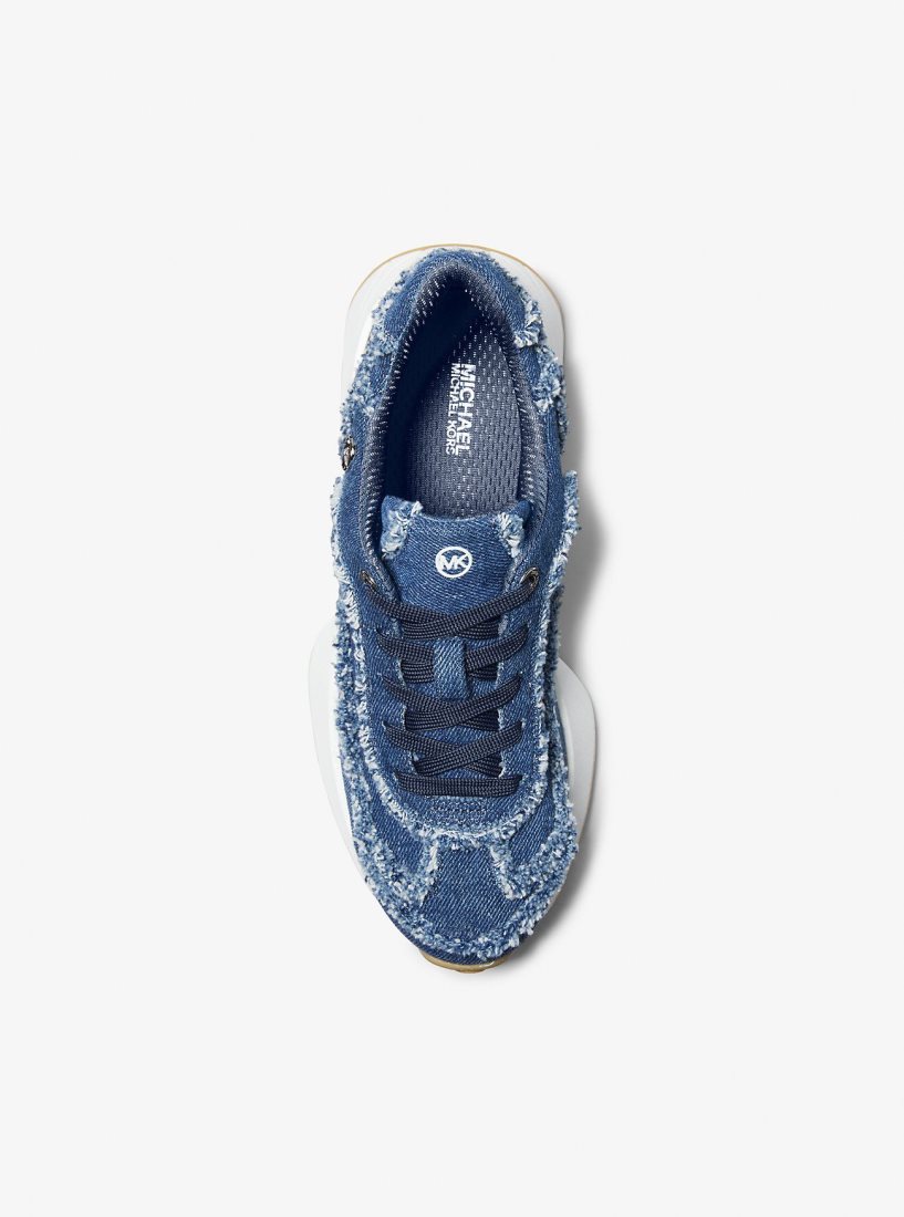 Zapatillas Michael Kors Ari Frayed Denim Trainer Mujer Azules | 0496-ZWVSR