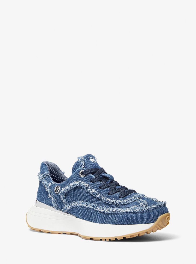 Zapatillas Michael Kors Ari Frayed Denim Trainer Mujer Azules | 0496-ZWVSR