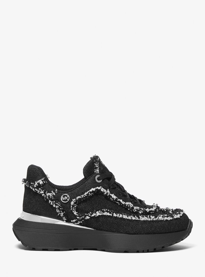 Zapatillas Michael Kors Ari Frayed Denim Trainer Mujer Negras | 5196-MWCPX