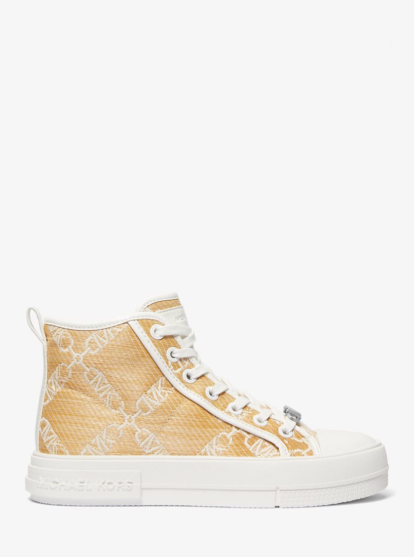 Zapatillas Michael Kors Evy Empire Logo Jacquard Straw High-Top Sneaker Mujer Nat/Opticwht | 6728-CXNYP