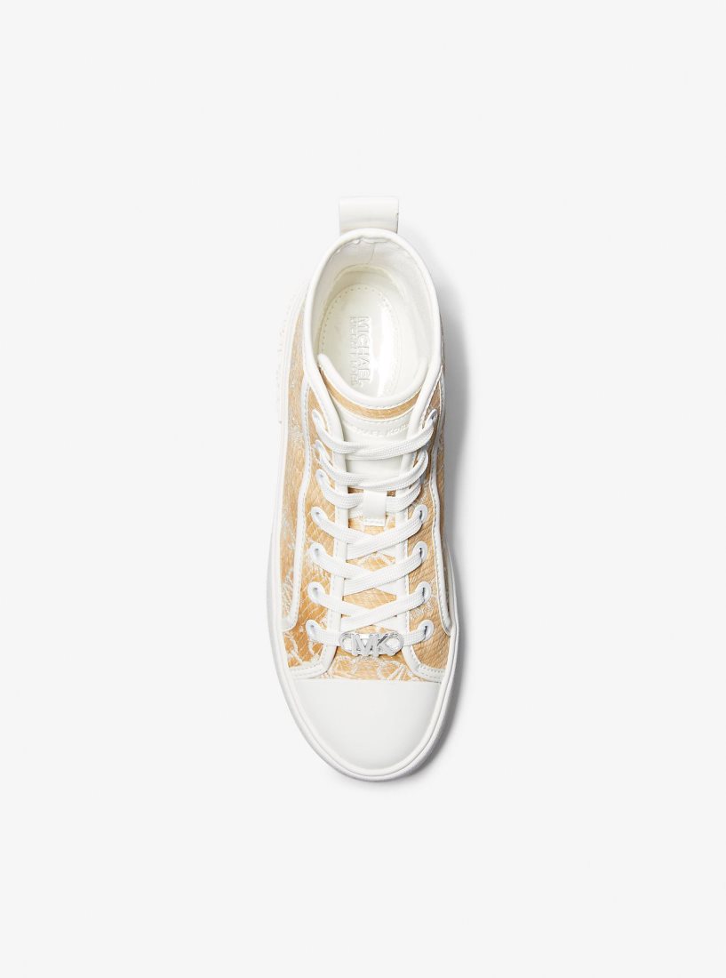 Zapatillas Michael Kors Evy Empire Logo Jacquard Straw High-Top Sneaker Mujer Nat/Opticwht | 6728-CXNYP