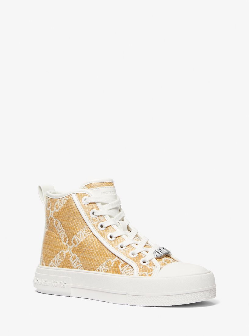 Zapatillas Michael Kors Evy Empire Logo Jacquard Straw High-Top Sneaker Mujer Nat/Opticwht | 6728-CXNYP