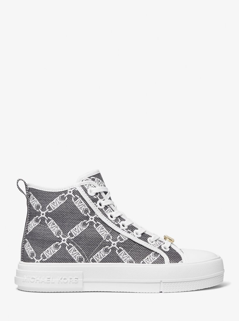 Zapatillas Michael Kors Evy Empire Logo Jacquard High-Top Sneaker Mujer Negras Blancas | 3012-IRLEB