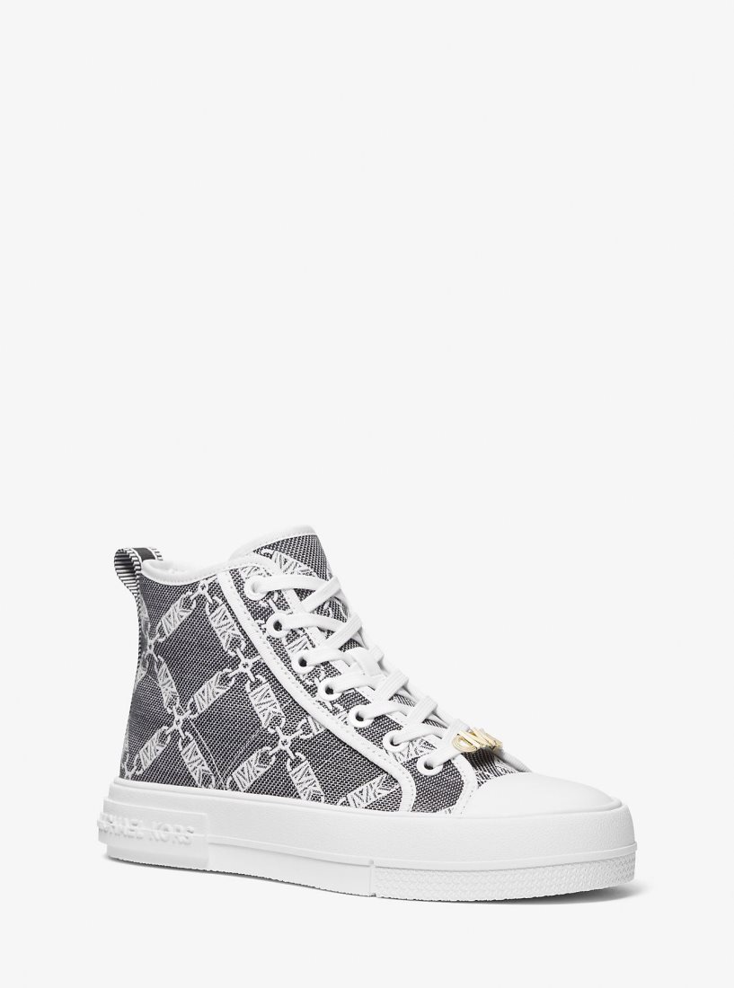 Zapatillas Michael Kors Evy Empire Logo Jacquard High-Top Sneaker Mujer Negras Blancas | 3012-IRLEB