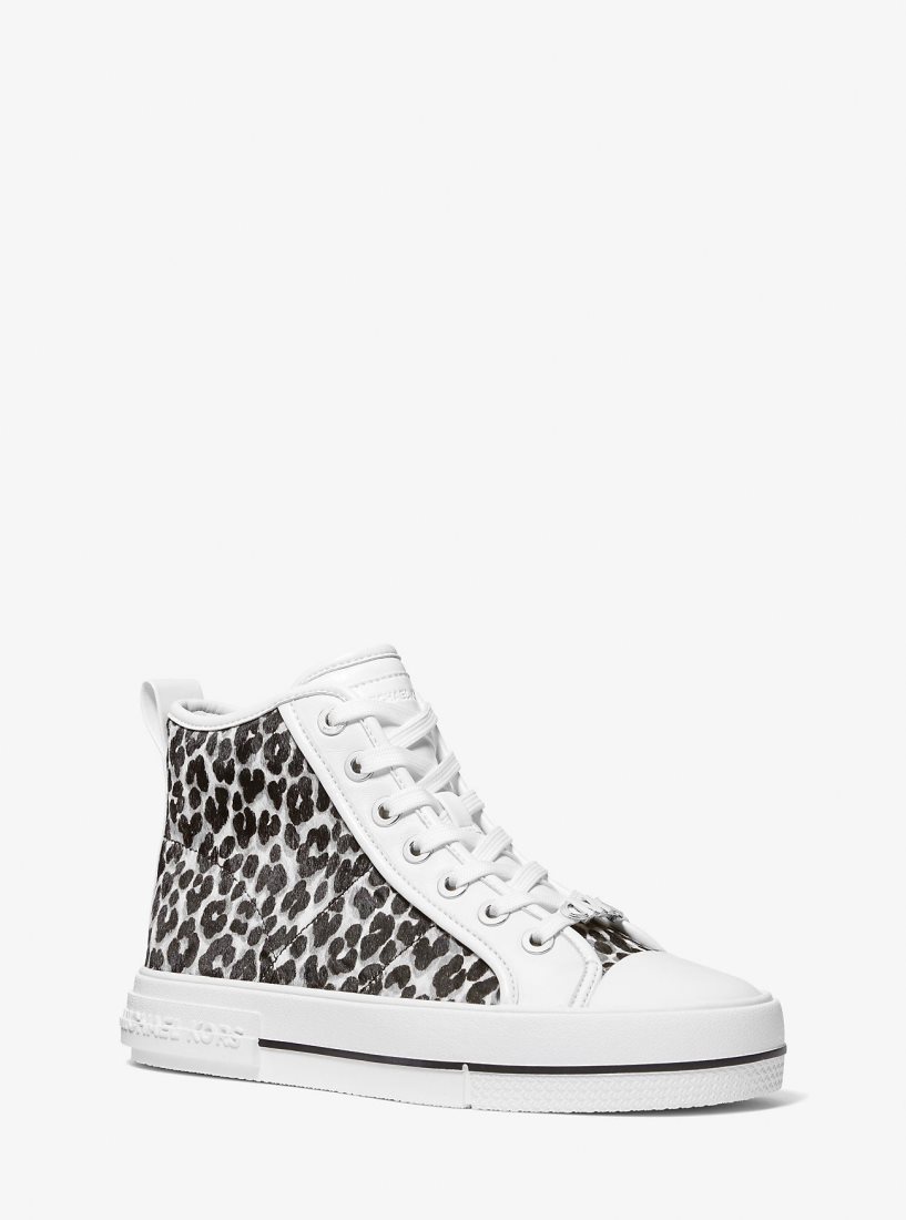 Zapatillas Michael Kors Evy Leopard Print Calf Hair High-Top Sneaker Mujer Negras | 5679-VNFLA