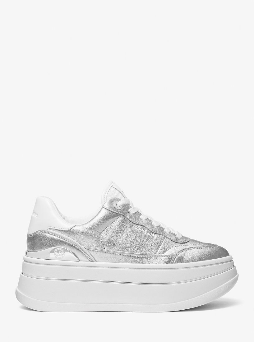 Zapatillas Michael Kors Hayes Metallic Leather Platform Sneaker Mujer Plateadas | 5306-VLIKY