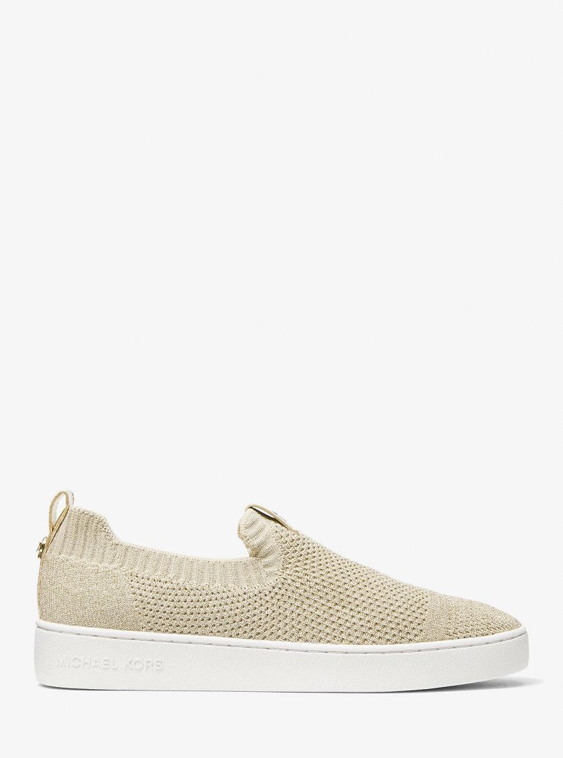 Zapatillas Michael Kors Juno Metallic Stretch Knit Slip-On Sneaker Mujer Doradas | 7581-WOZIH