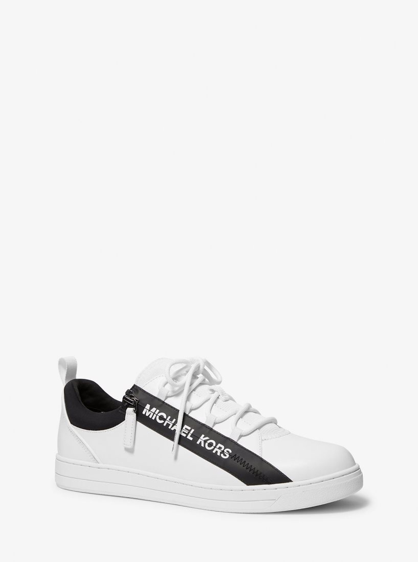 Zapatillas Michael Kors Keating Leather and Mesh Zip-Up Sneaker Hombre Blancas | 5192-DICOE