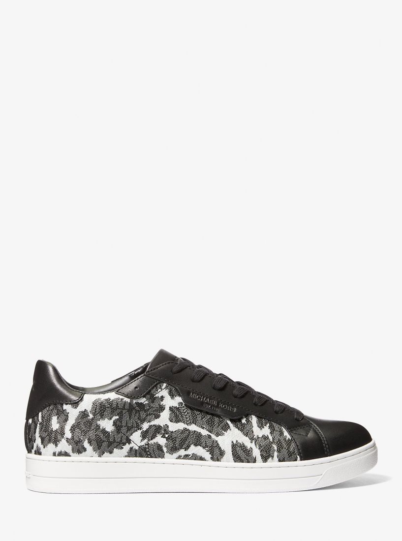 Zapatillas Michael Kors Keating Leopard Logo and Leather Sneaker Hombre Gris | 1256-VJLMB