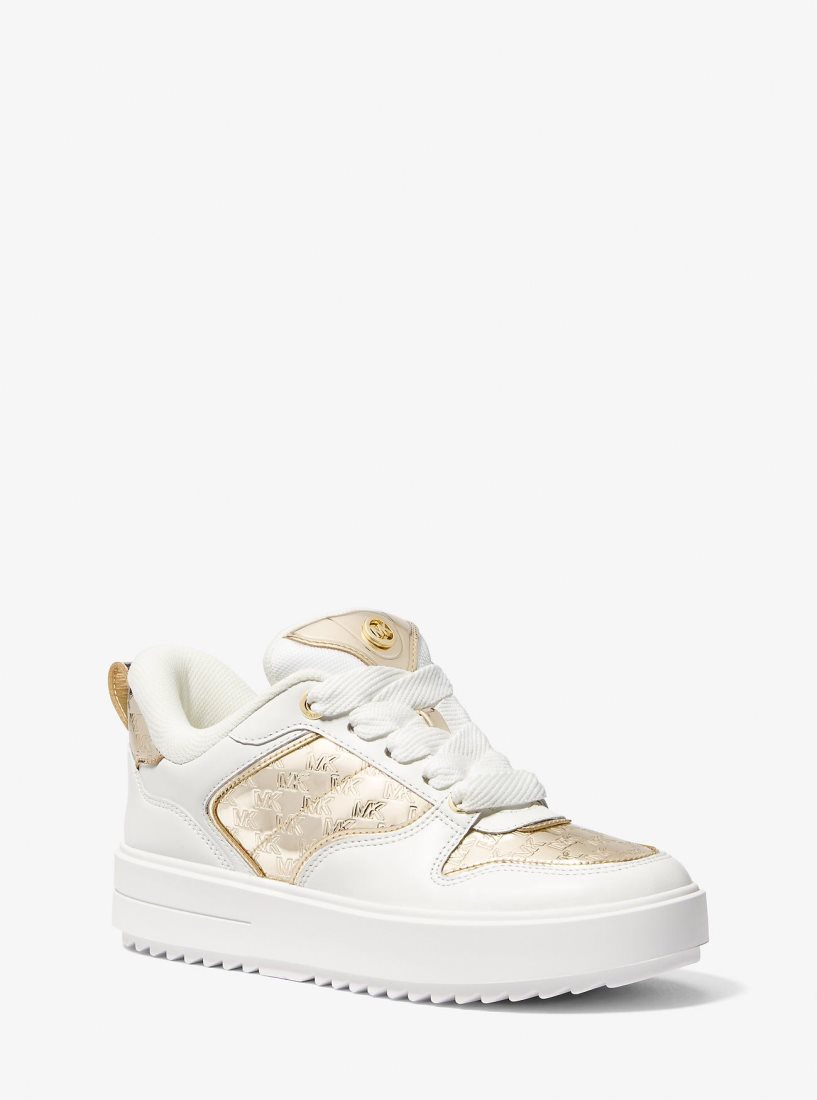 Zapatillas Michael Kors Rumi Leather and Logo-Embossed Metallic Platform Sneakers Mujer Doradas | 4316-MLVXZ