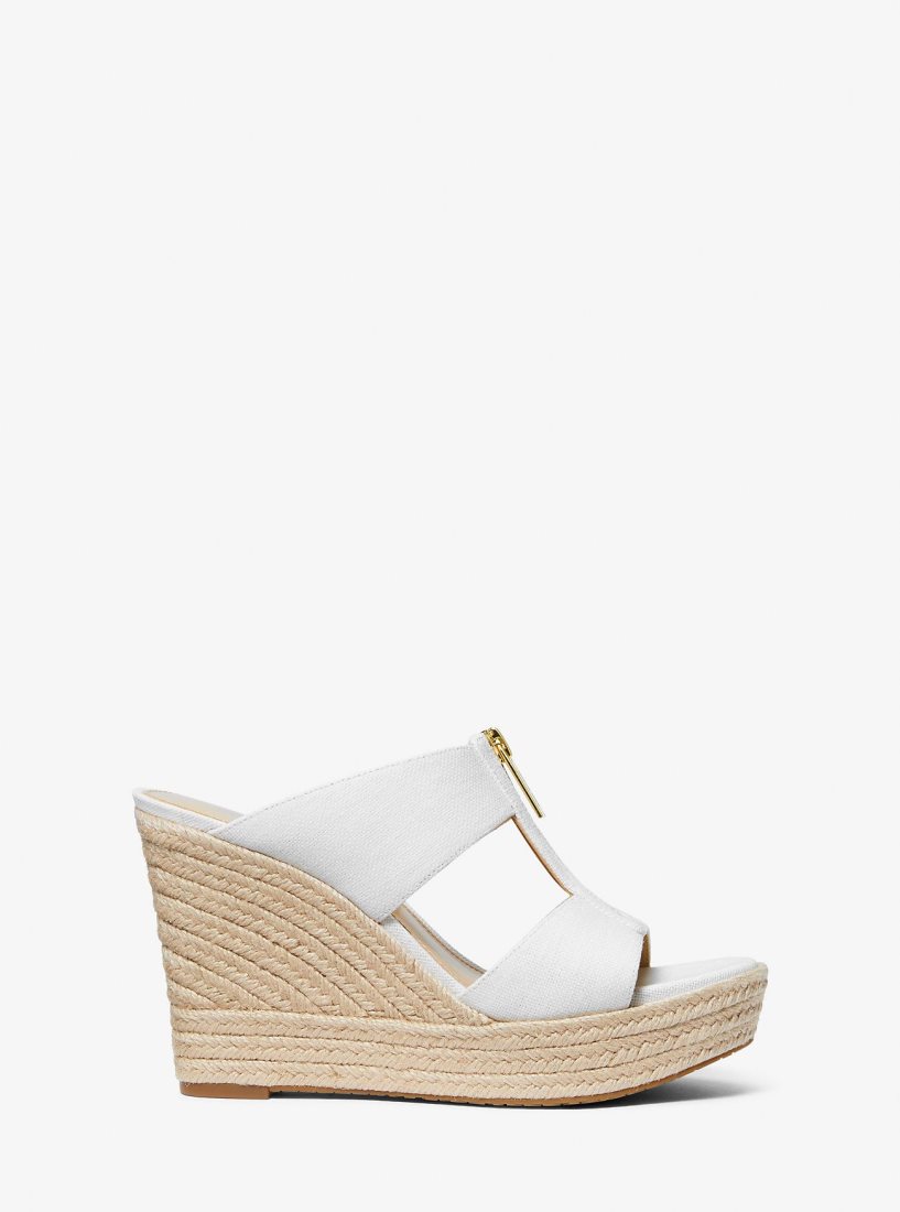 Zapatos Cuña Michael Kors Bradley Linen Blend Canvas Wedge Sandal Mujer Blancas | 2083-OACJV