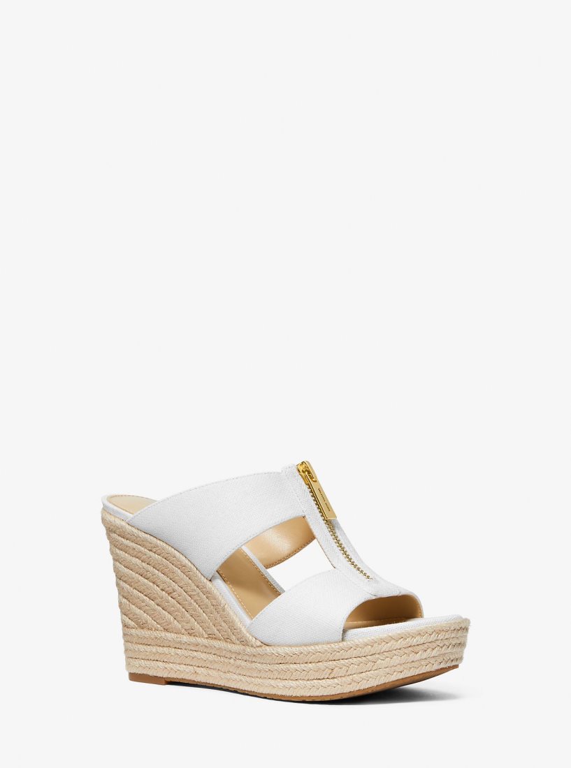 Zapatos Cuña Michael Kors Bradley Linen Blend Canvas Wedge Sandal Mujer Blancas | 2083-OACJV