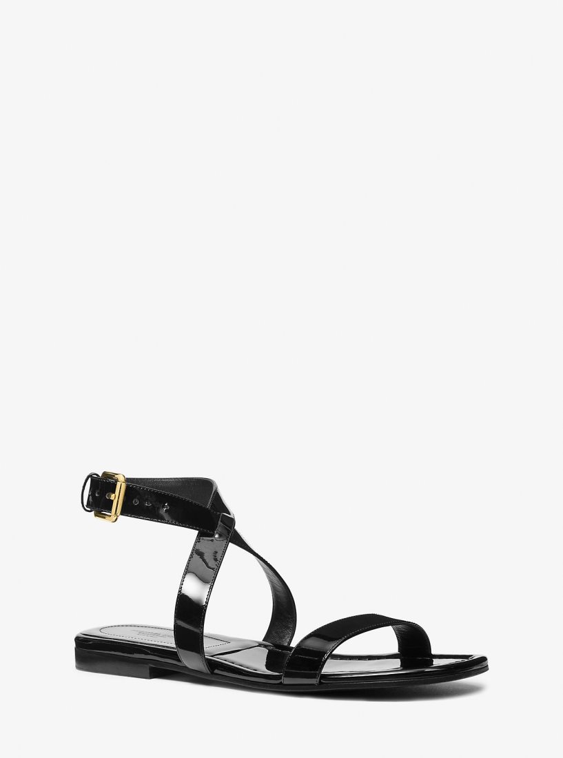 Zapatos Planos Michael Kors Bridgette Patent Leather Sandal Mujer Negras | 9840-PUZTY